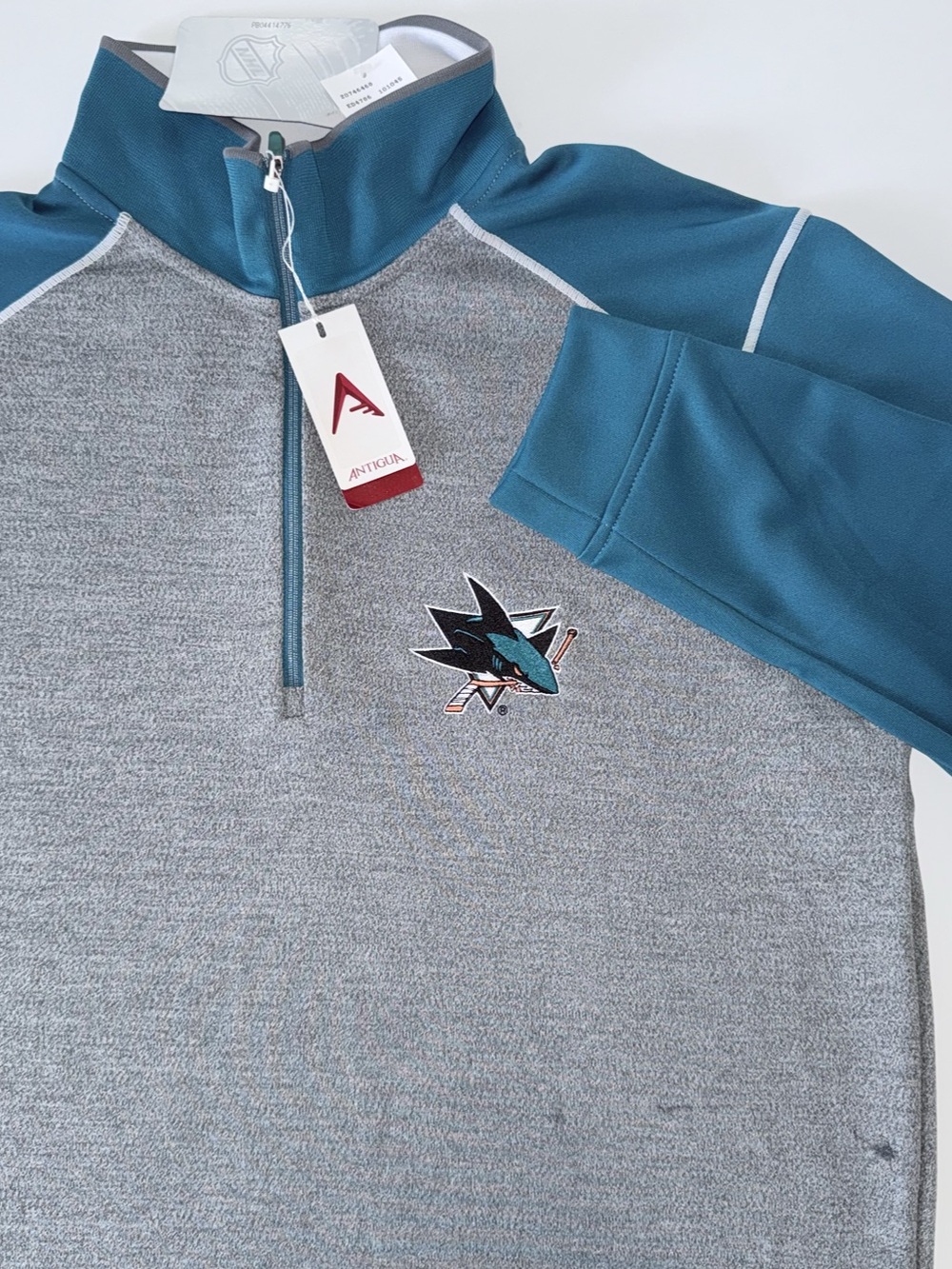 NWT Antigua NHL San Jose Sharks Quarter Zip Men's L Gray Teal Performance